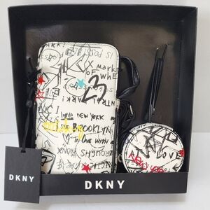 DKNY Phone Crossbody White Black Multicolored Graffiti Adjustable Strap